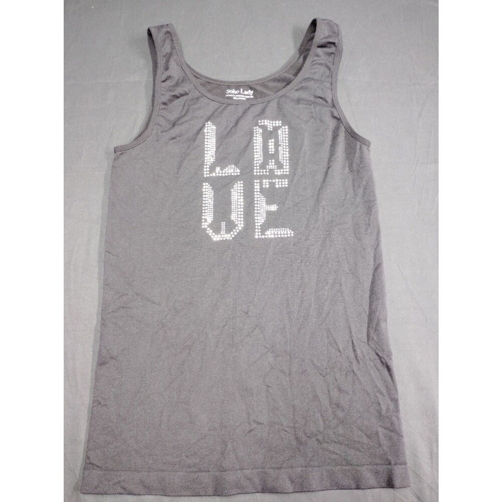 Soho Lady Black Tank Top with Embellished 'LOVE' in Stud Detail